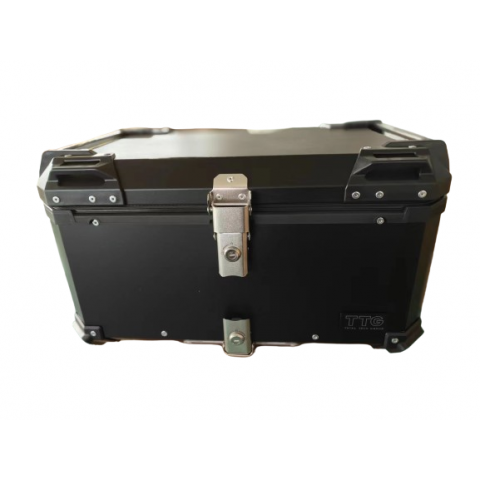 Кофр прямокутний для мотоцикла алюмінієвий чорний, зі спинкою та двома замками 65л - TTG