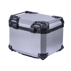 Кофр прямокутний для мотоцикла алюмінієвий срібний, зі спинкою та двома замками, 45л - TTG