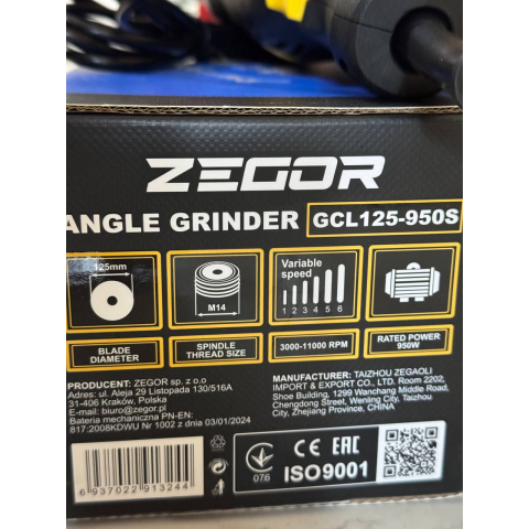 Кутова шліфмашинка Zegor GCL125-950S Professional (Болгарка)