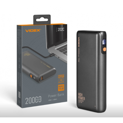 Повербанк 20000mAh VIDEX VPB-202C 75W Black для телефону та ноутбука