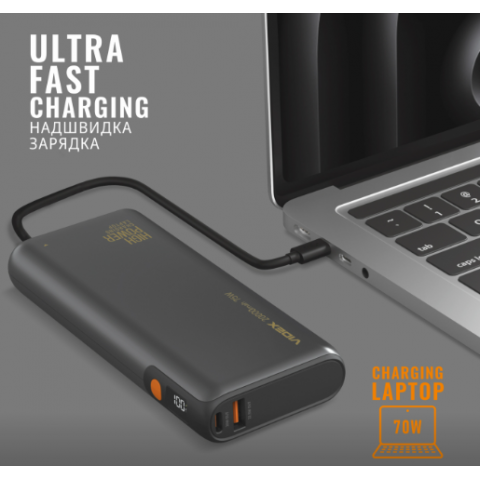 Повербанк 20000mAh VIDEX VPB-202C 75W Black для телефону та ноутбука