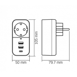 Мережевий адаптер Videx з/з 1п 2.4A 2USB+USB-C Oncord