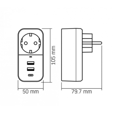 Мережевий адаптер Videx з/з 1п 2.4A 2USB+USB-C Oncord