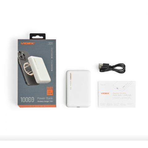 Повербанк з бездротовою зарядкою 10000mAh VIDEX VPB-331 PD20W Білий